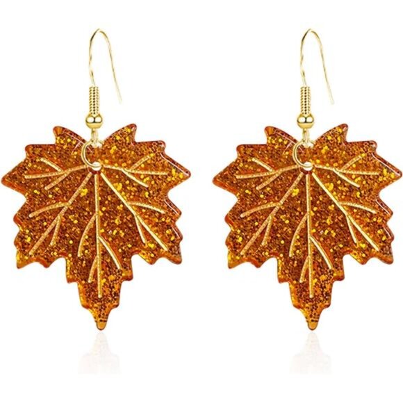 Crystal Maple Leaf Earrings | Sparkly Fall Dangle Jewelry - Picture 1 of 4